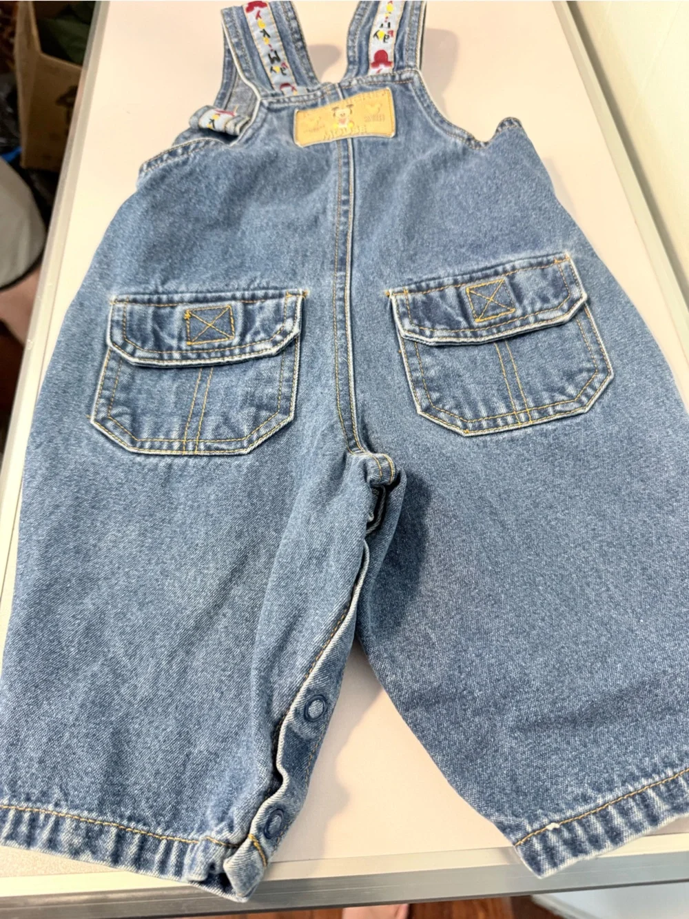 Vintage Disney Baby Mickey Mouse Rules Denim Overalls [Size 6-9 mths] -90s Retro